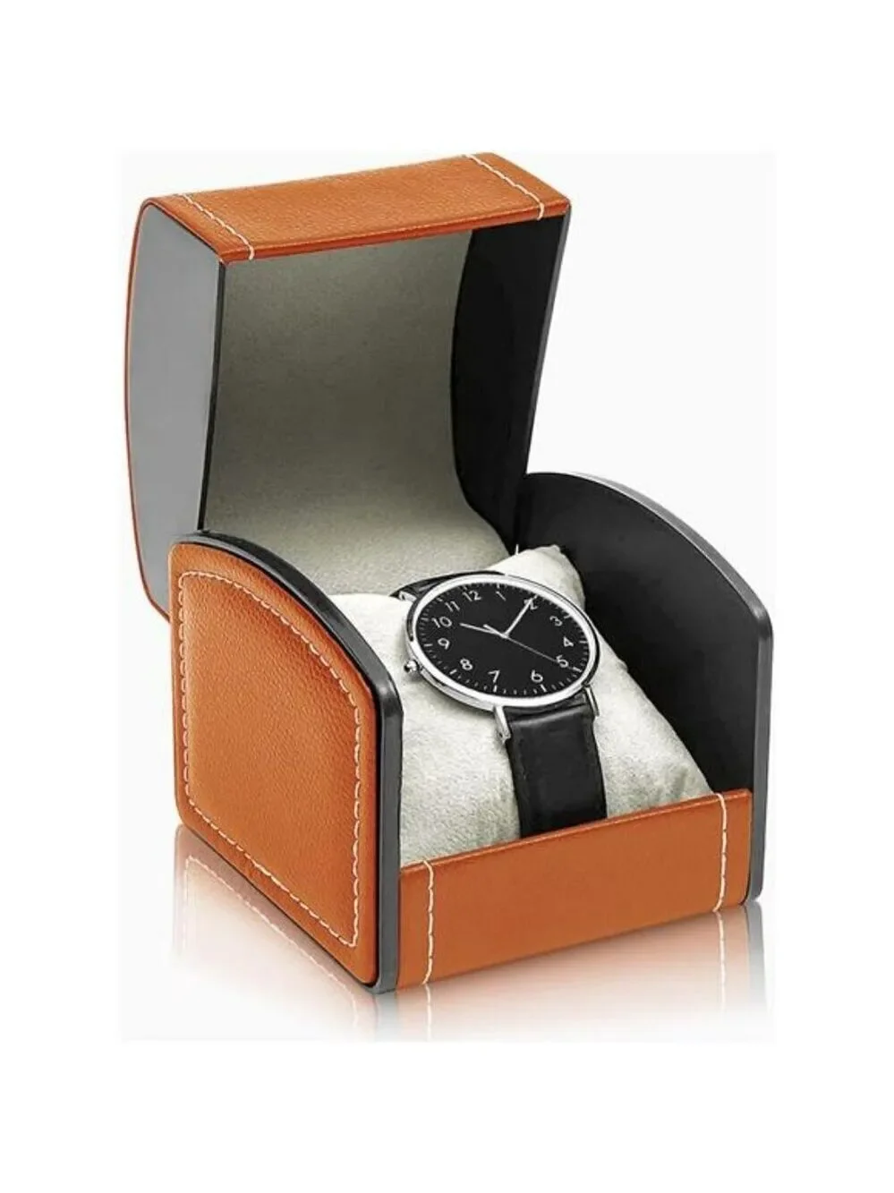 PU Leather Single Watch Travel Case with Cushion Brown Jewelry Storage Box